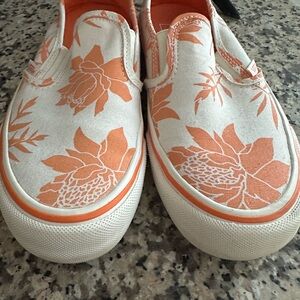 Vans Orange Floral Canvas Slip-On Sneakers